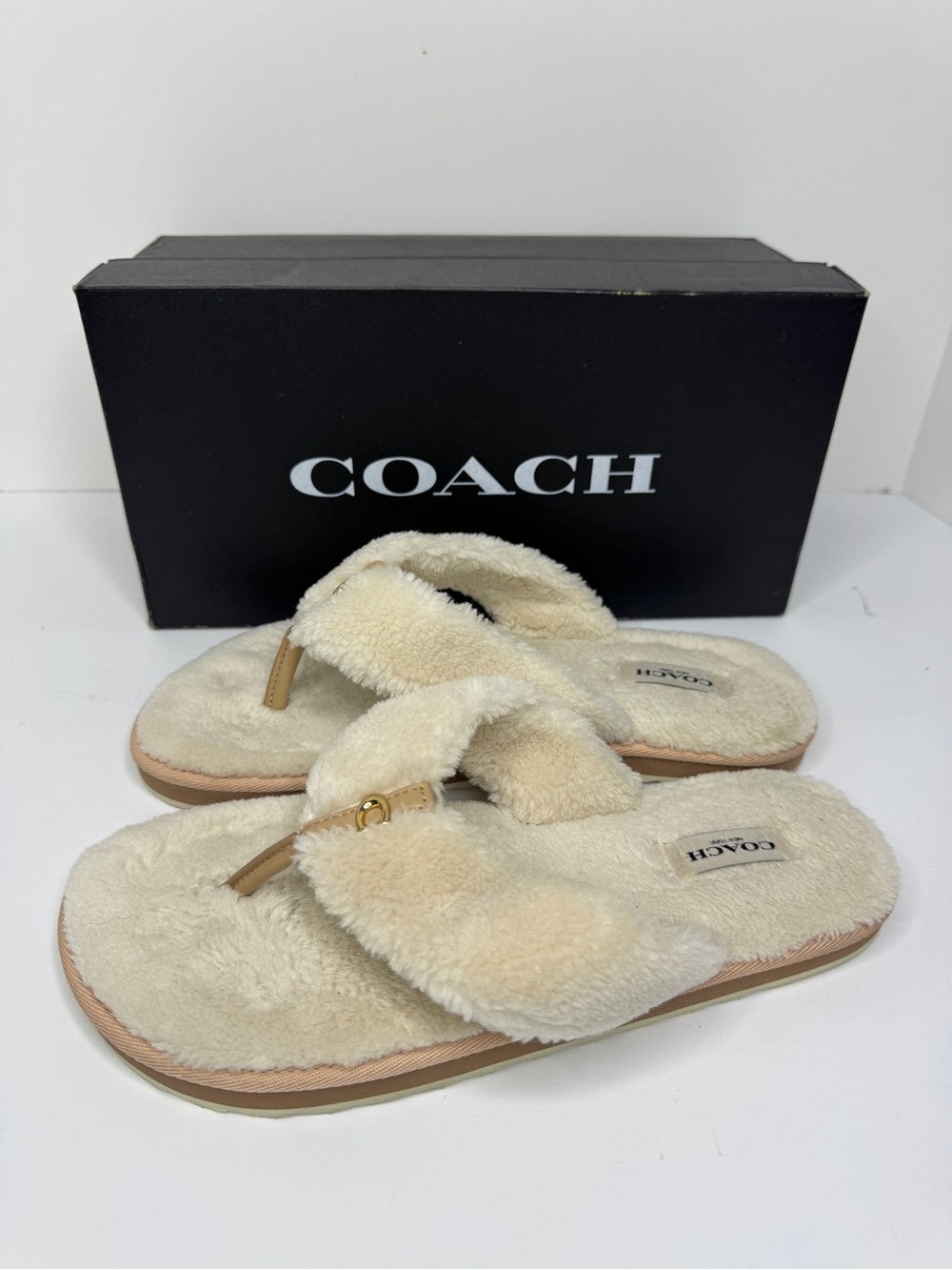 Coach Hampton Flip Flop Sandals with Gold Accent